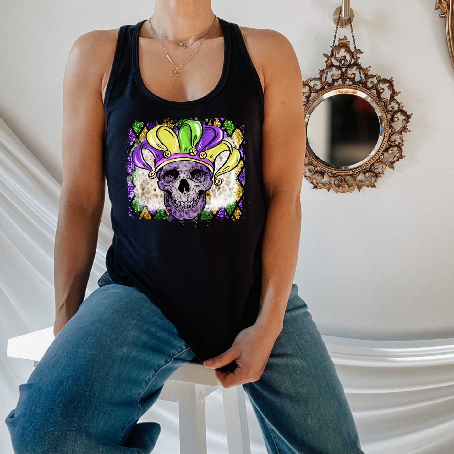 Skull Mardi Gras Shirt or Tank Top for Women and Men, Plus Sizes Available Up to 5XL