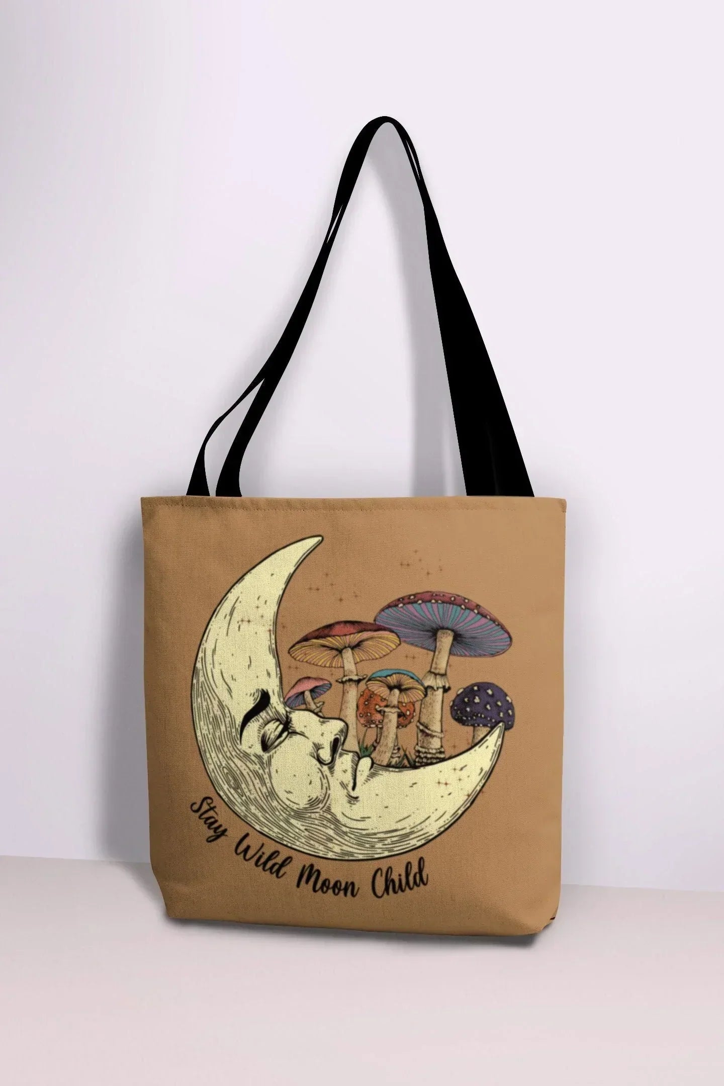 Stay Wild Moon Child, Mushroom Tote Bag, Mushroom Lovers Gifts, Reusable Canvas Bag, Hippie Psychedelic Gift