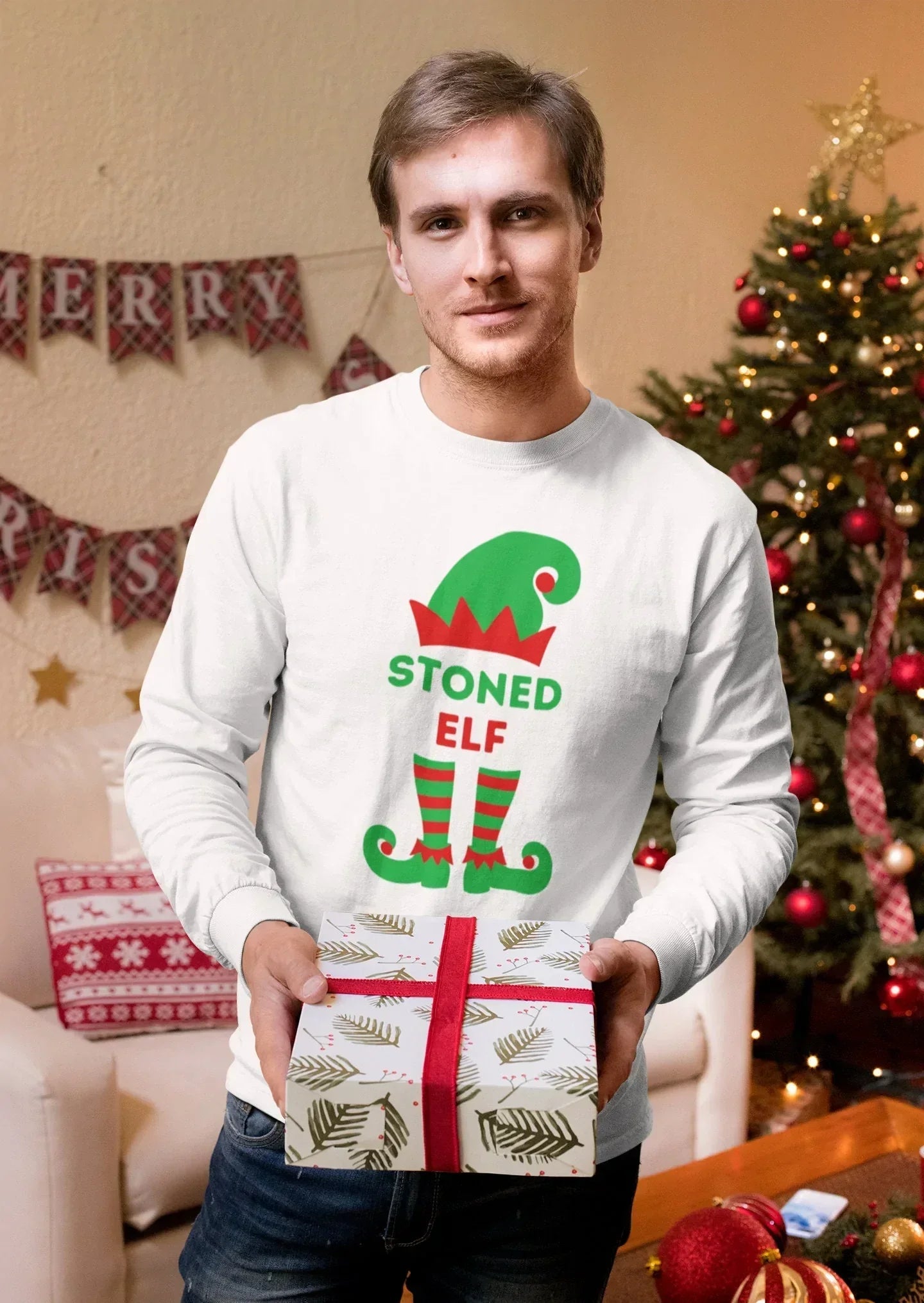 Stoned Elf, Stoner Shirt, Gift for Her, Stoner Girl, Cannabis Clothes, Gift for Him, Marijuana Sweatshirt, 420 Hoodie, Christmas sweater HMDesignStudioUS