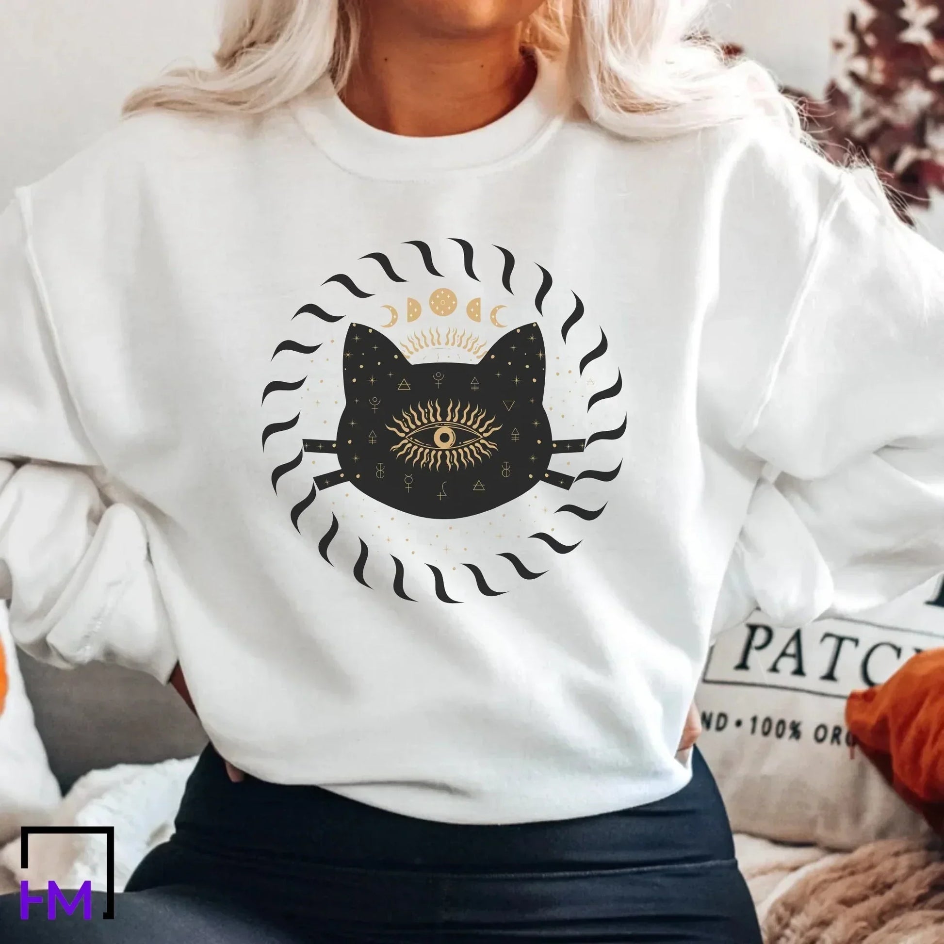 Sun and Moon Shirt, Celestial Cat, Boho Gifts for Women, Mystical Bohemian Sweater, Astronomy Lover Tee, Third Eye Top, Tarot Cards Clothing