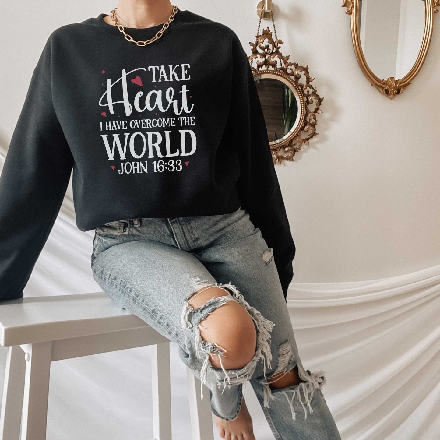 Take Heart I have Overcome the World, Bible Verses Shirts for Women