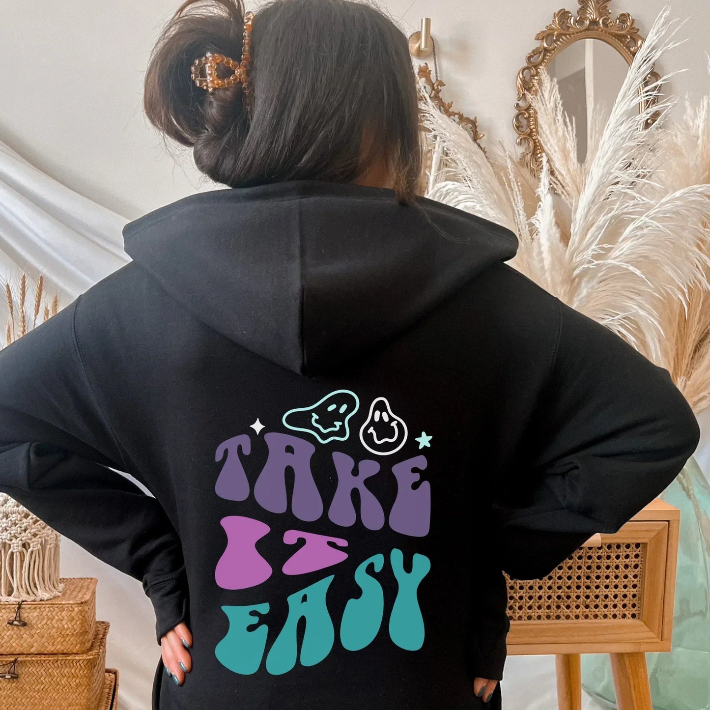 Take It Easy Hoodie, Self Care Trendy Hoodie Sweatshirt, Positive Thoughts Hoodie, Gift for Her, Positive Quote Hoodie, Kindness Shirt HMDesignStudioUS