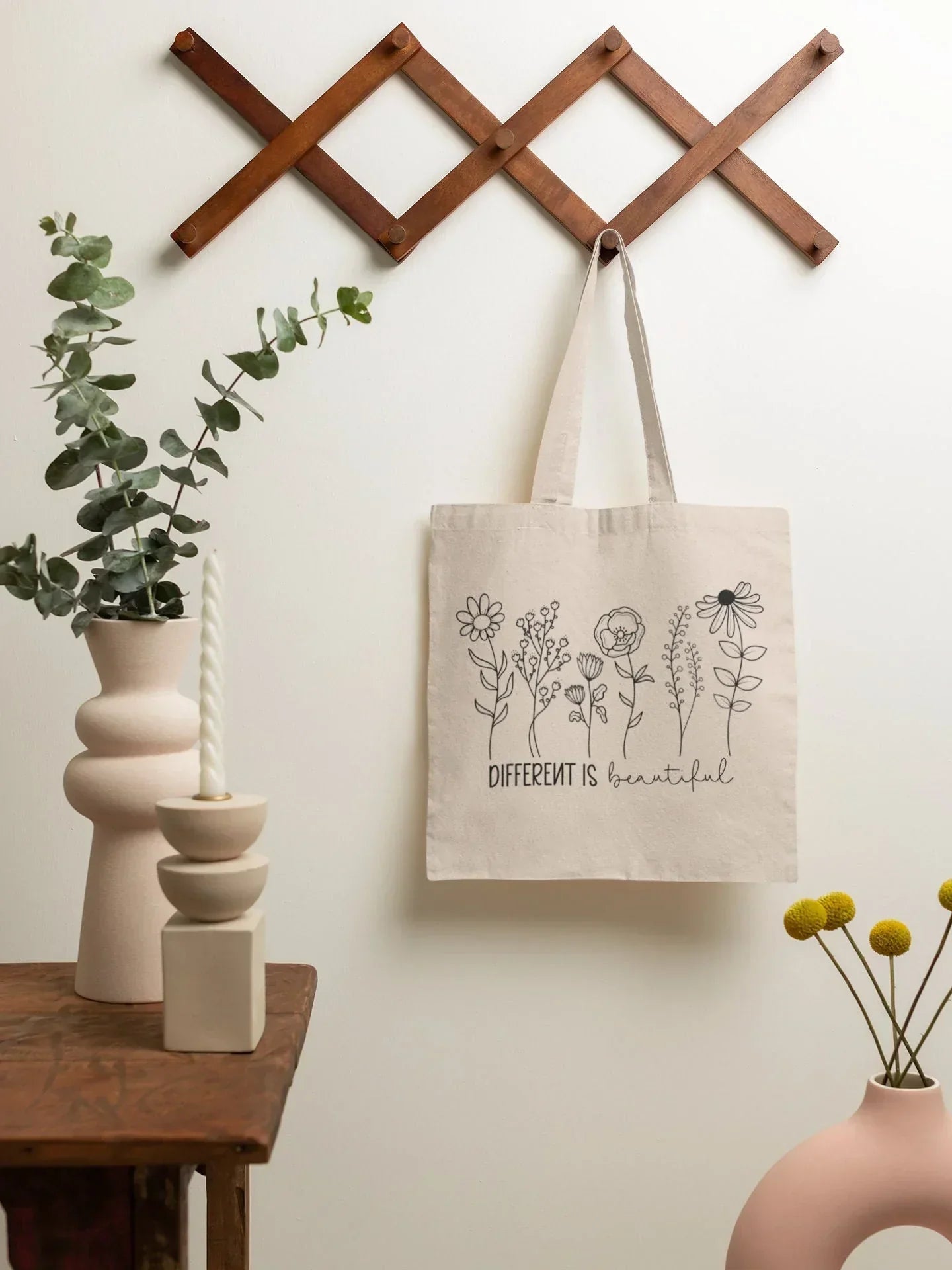 Tote Bag Aesthetic, Retro Nature Tote Bag, Wildflower Canvas Bag, Trendy Floral Tote Bag