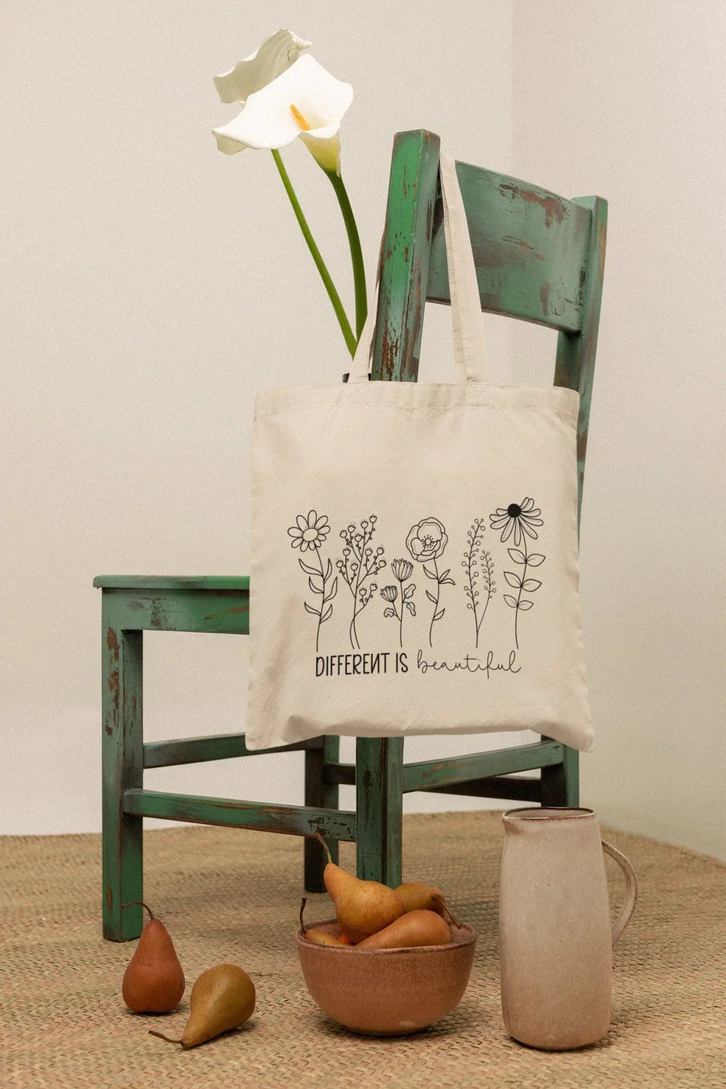 Tote Bag Aesthetic, Retro Nature Tote Bag, Wildflower Canvas Bag, Trendy Floral Tote Bag
