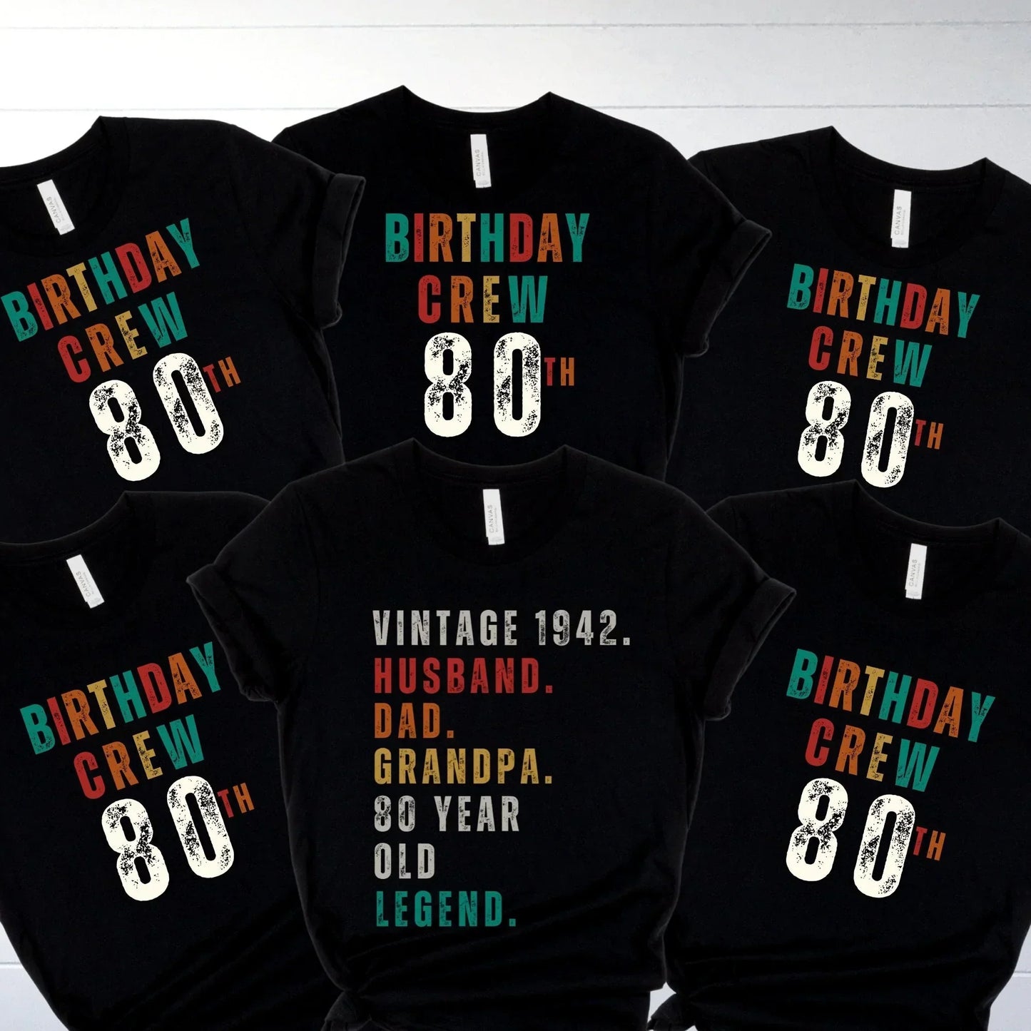 Vintage 1942, 80th Birthday Shirt, Matching Group Birthday Crew Tees, Birthday Squad, 80th Gift for Granddad, Men's Birthday Party Tees
