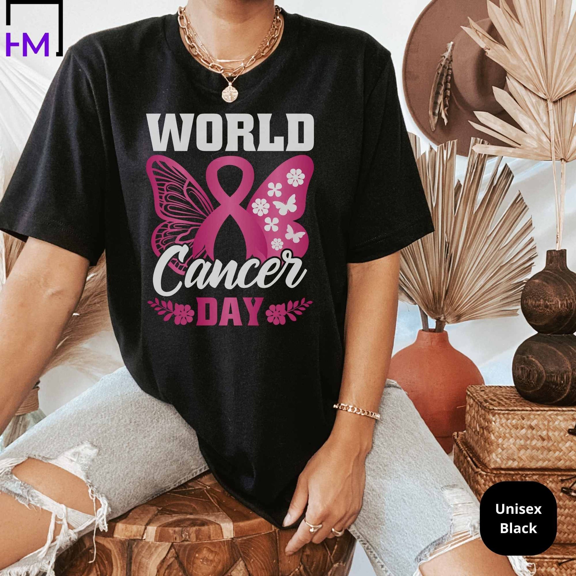 World Cancer Day Shirt, Breast Cancer Shirt, Never Give Up, Cancer Survivor Gifts, Stronger than Cancer Sweatshirt, Messy Bun Awareness Month, Pink Ribbon Hoodie HMDesignStudioUS