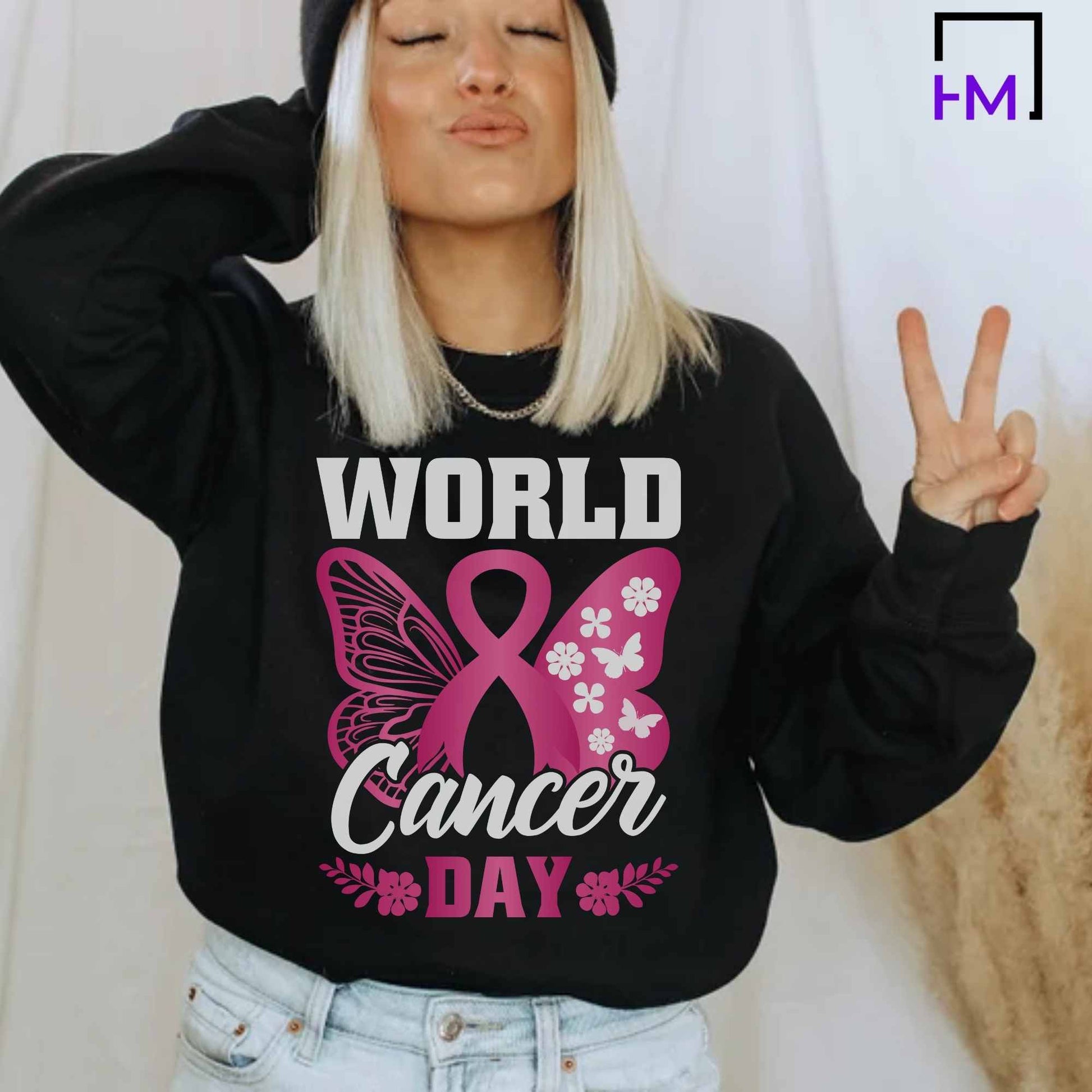 World Cancer Day Shirt, Breast Cancer Shirt, Never Give Up, Cancer Survivor Gifts, Stronger than Cancer Sweatshirt, Messy Bun Awareness Month, Pink Ribbon Hoodie