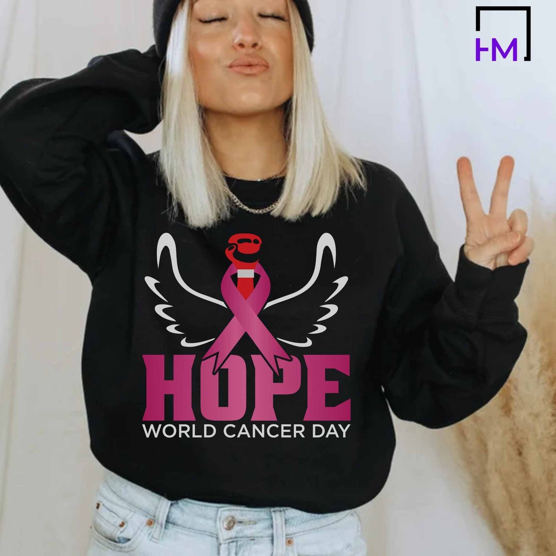 World Cancer Day Shirt, Breast Cancer Shirt, Never Give Up, Cancer Survivor Gifts, Stronger than Cancer Sweatshirt, Pink Ribbon Hoodie HMDesignStudioUS