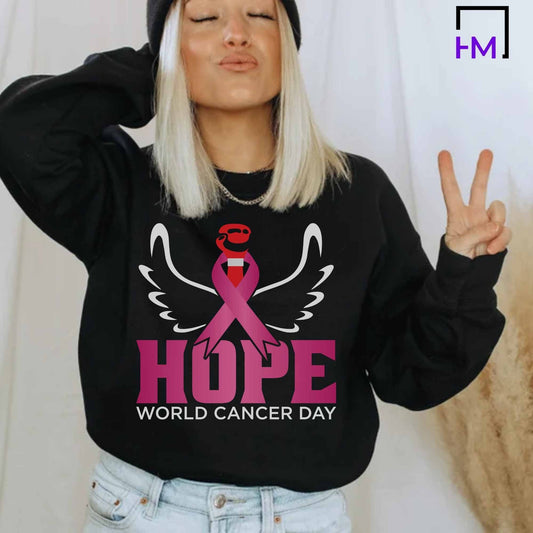 World Cancer Day Shirt, Breast Cancer Shirt, Never Give Up, Cancer Survivor Gifts, Stronger than Cancer Sweatshirt, Pink Ribbon Hoodie