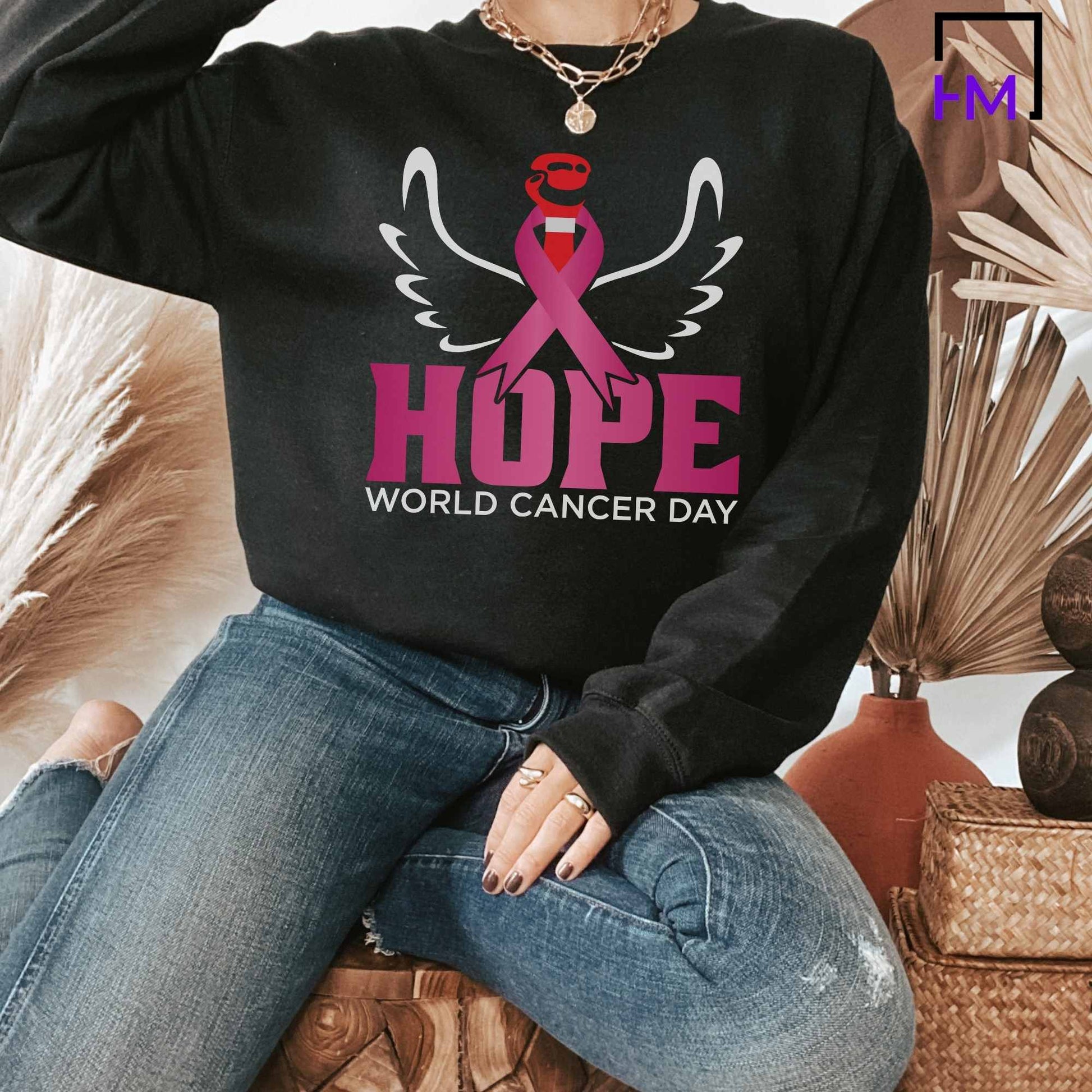 World Cancer Day Shirt, Breast Cancer Shirt, Never Give Up, Cancer Survivor Gifts, Stronger than Cancer Sweatshirt, Pink Ribbon Hoodie
