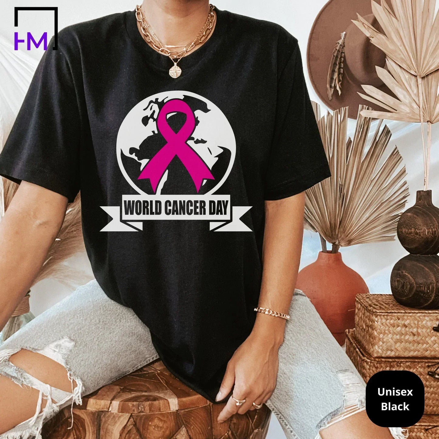 World Cancer Day Shirt, Fight Cancer, Cancer Awareness Gift, Cancer Ribbon Tee, Cancer Survivor Sweater, Pink Cancer Support Sweatshirt
