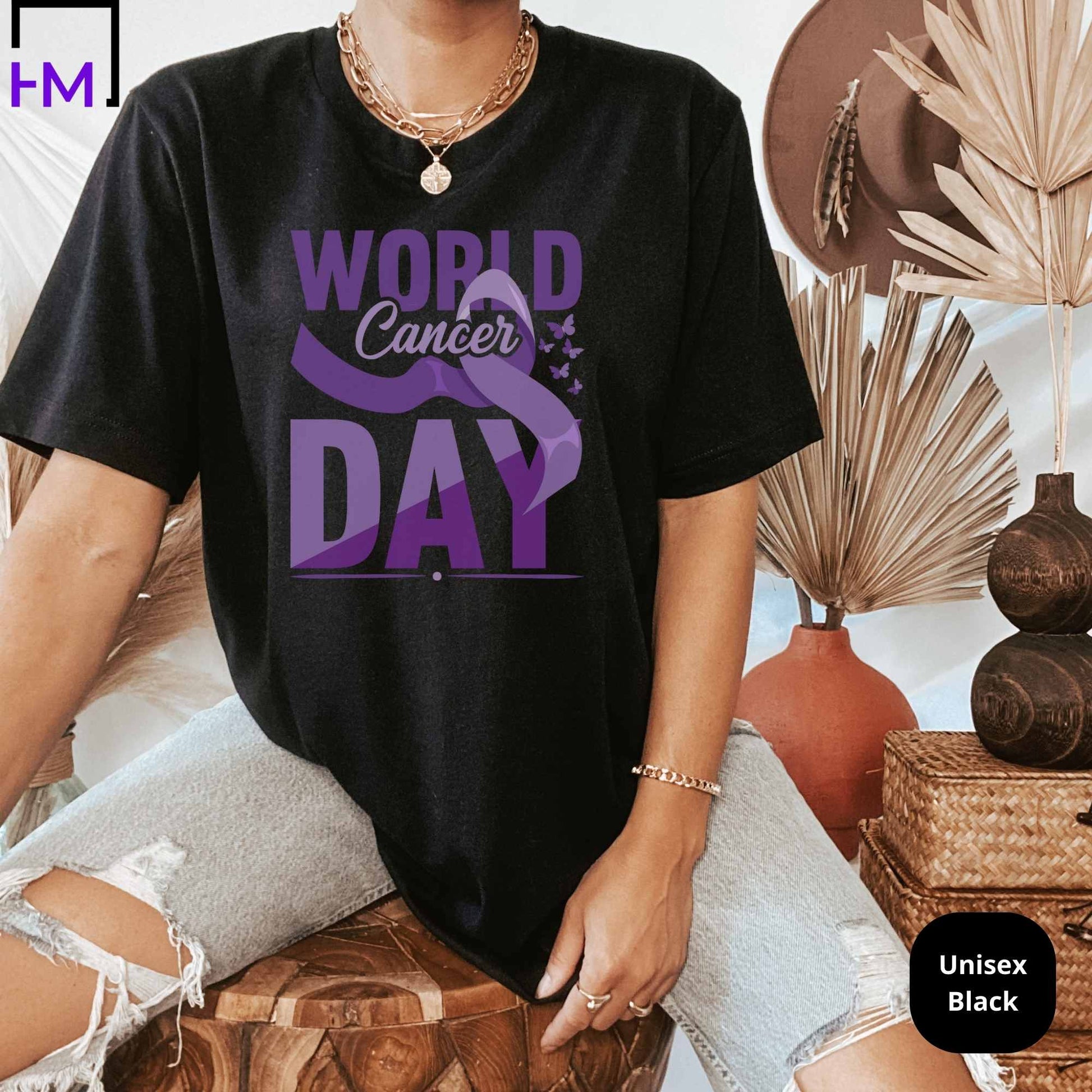 World Cancer Day Shirt, Fight Cancer, Cancer Awareness Gift, Cancer Ribbon Tee, Cancer Survivor Sweater, Pink Cancer Support Sweatshirt HMDesignStudioUS
