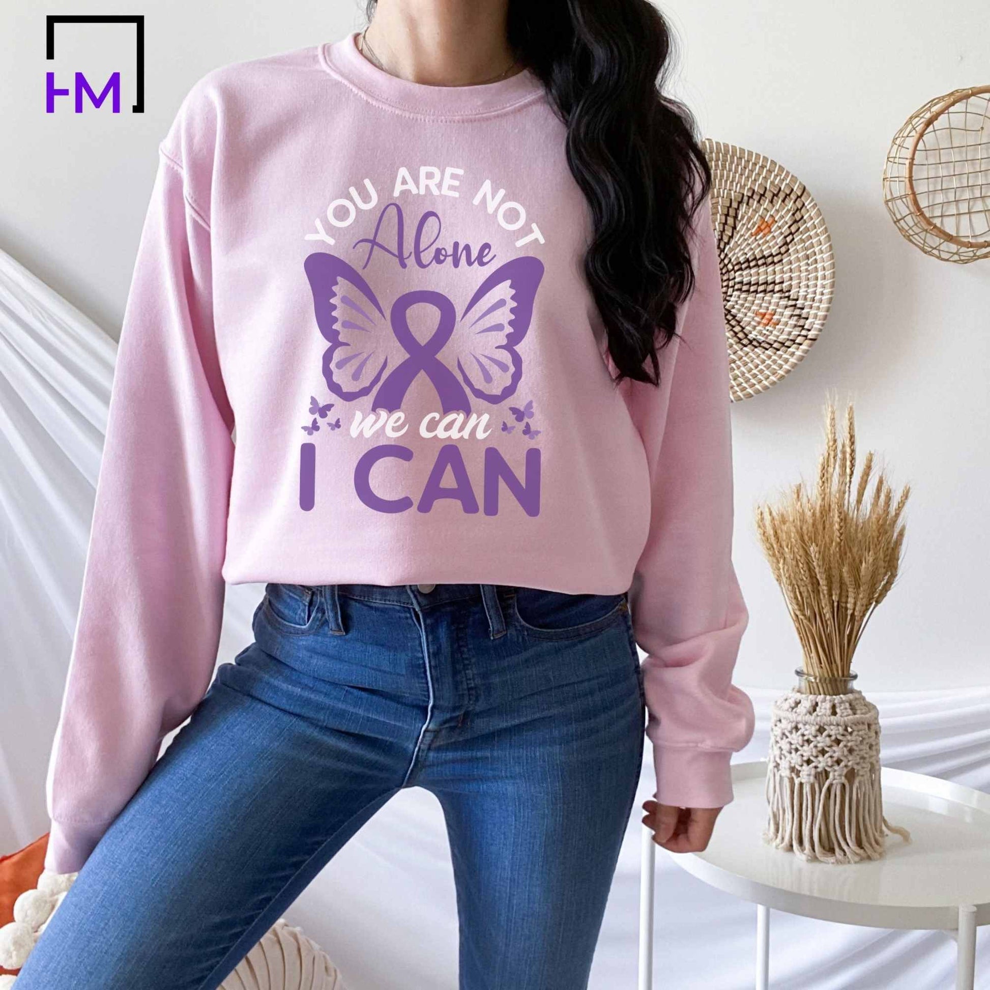 You are not alone, Breast Cancer Shirt, Never Give Up, Cancer Survivor Gifts, Stronger than Cancer Sweatshirt, Messy Bun Awareness Month, Pink Ribbon Hoodie HMDesignStudioUS