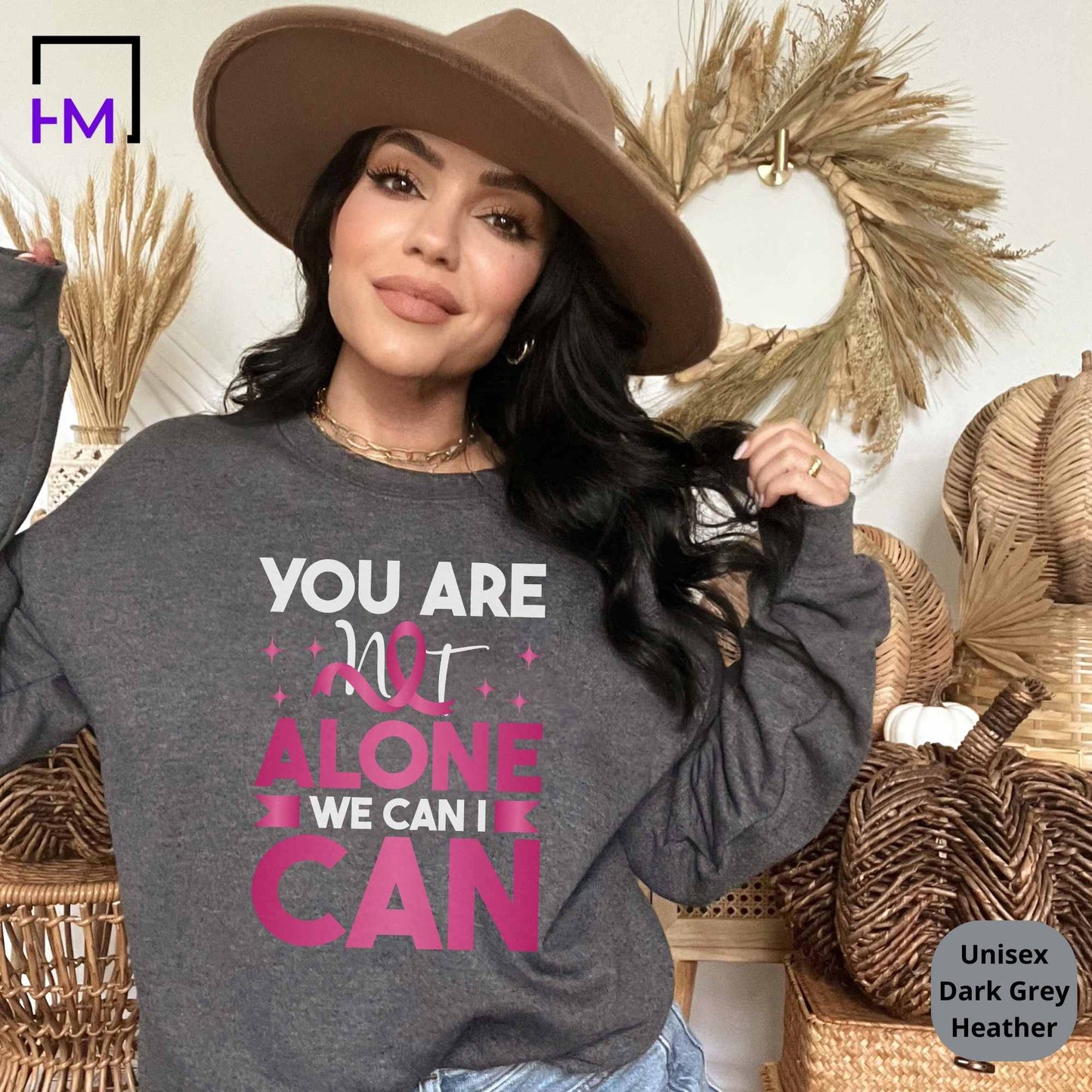 You are not alone, we can I can, Breast Cancer Shirt, Never Give Up, Cancer Survivor Gifts, Stronger than Cancer Sweatshirt, Messy Bun Awareness Month, Pink Ribbon Hoodie